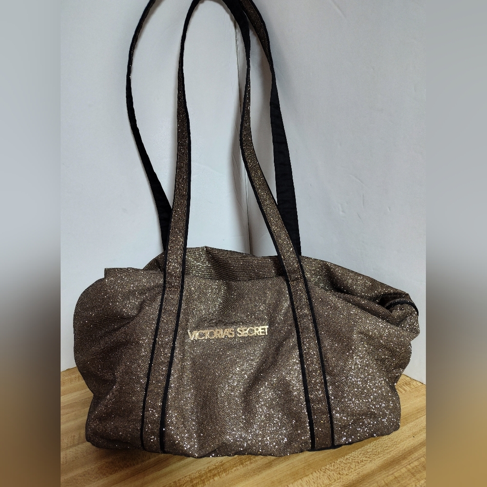 Victoria’s Secret  Gold Glitter Medium Tote Duffle Bag Excellent Condition Clean